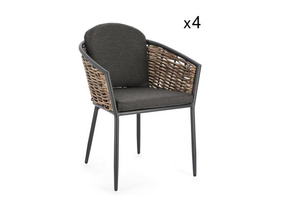 vente unique Lot de 4 fauteuils en aluminium anthracite et fibre synthétique - MARIBELA