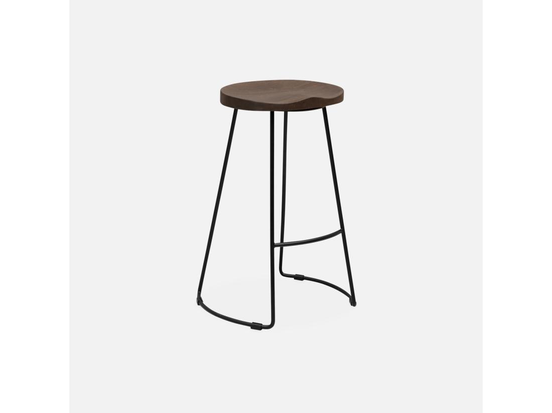 Vente Unique Lot De 4 Tabourets De Bars Bois De Manguier Teinté Noyer Et Acier. Avec Repose Pieds. 65cm