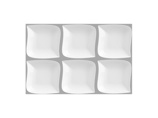vente unique Lot de 6 Assiettes Creuses Carrées "Vague" 21cm Blanc