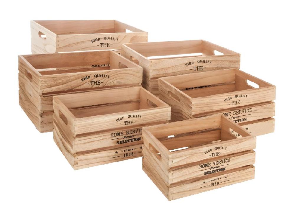 Vente Unique Lot De 6 Cagettes De Rangement "White Factory" 40cm Naturel