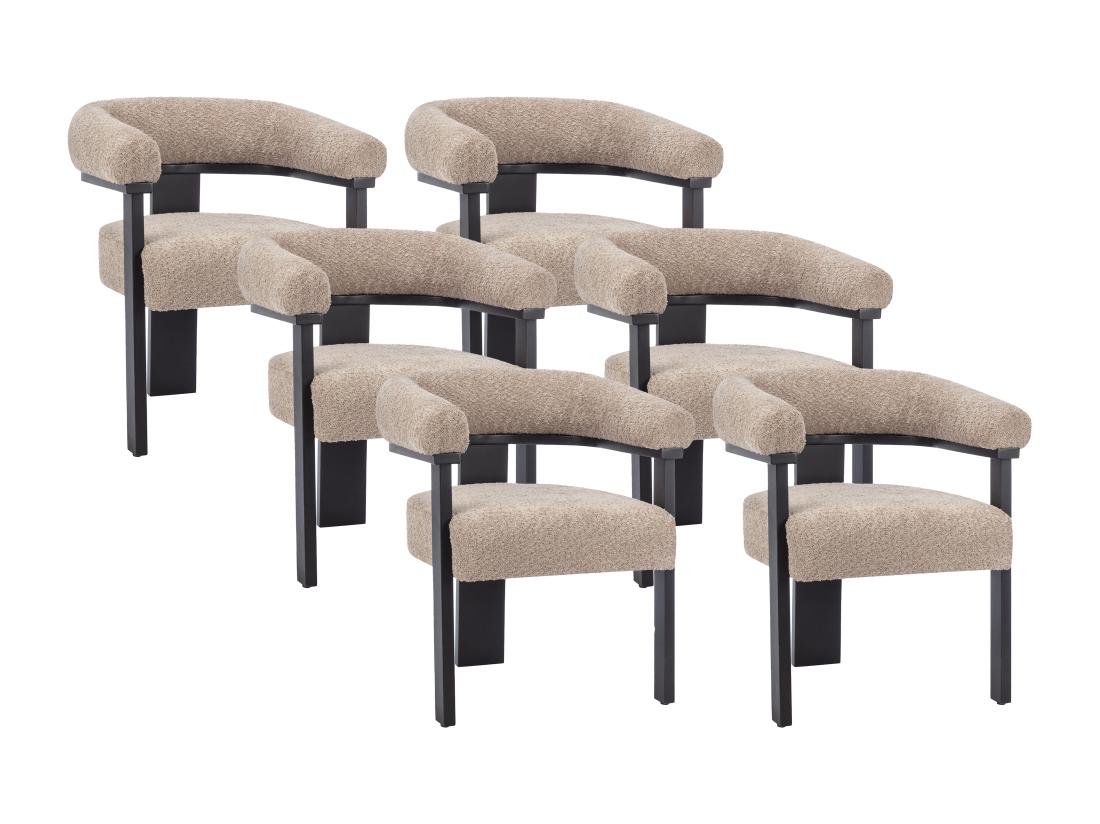 Vente Unique Lot De 6 Chaises Avec Accoudoirs En Tissu Bouclette Et Bois D'hévéa Noir - Taupe - LIVELIA De Pascal MORABITO