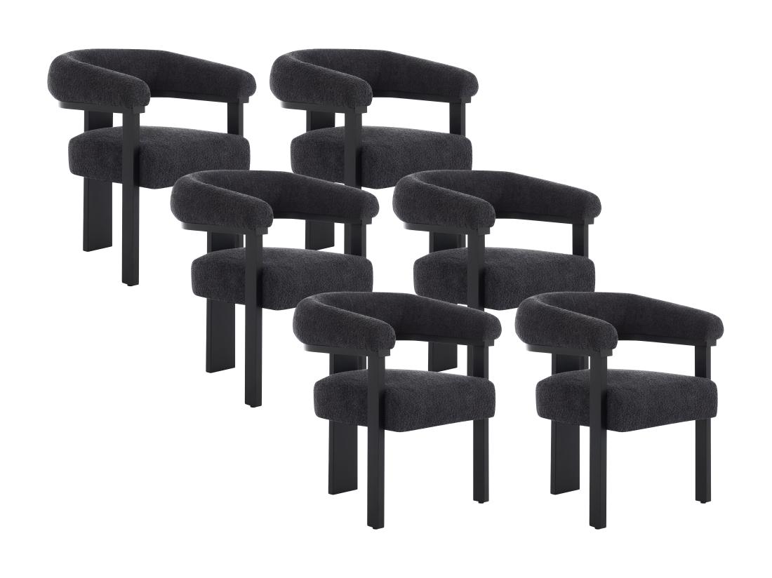 Vente Unique Lot De 6 Chaises Avec Accoudoirs En Tissu Bouclette Et Bois D'hévéa - Noir - LIVELIA De Pascal MORABITO
