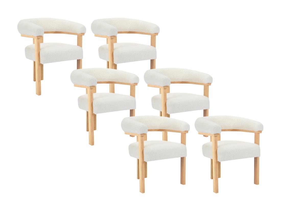 Vente Unique Lot De 6 Chaises Avec Accoudoirs En Tissu Bouclette Et Bois D'hévéa Naturel - Blanc - LIVELIA De Pascal MORABITO