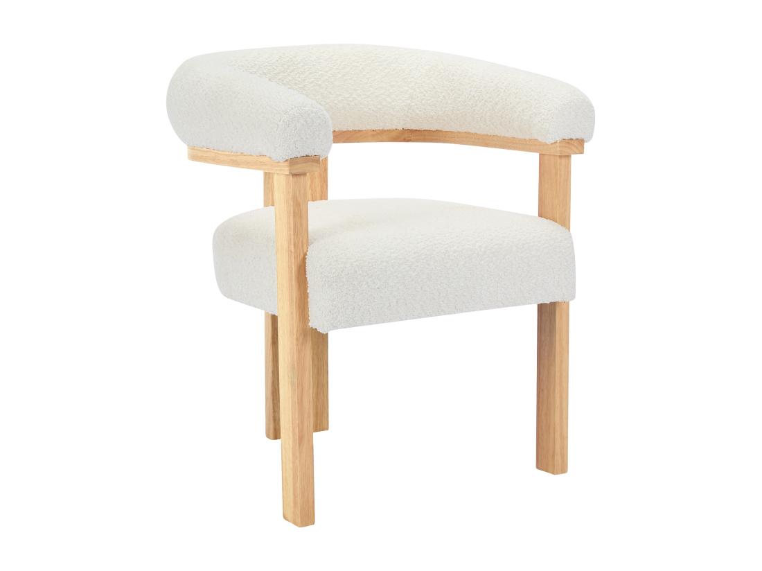 Vente Unique Lot De 6 Chaises Avec Accoudoirs En Tissu Bouclette Et Bois D'hévéa Naturel - Blanc - LIVELIA De Pascal MORABITO