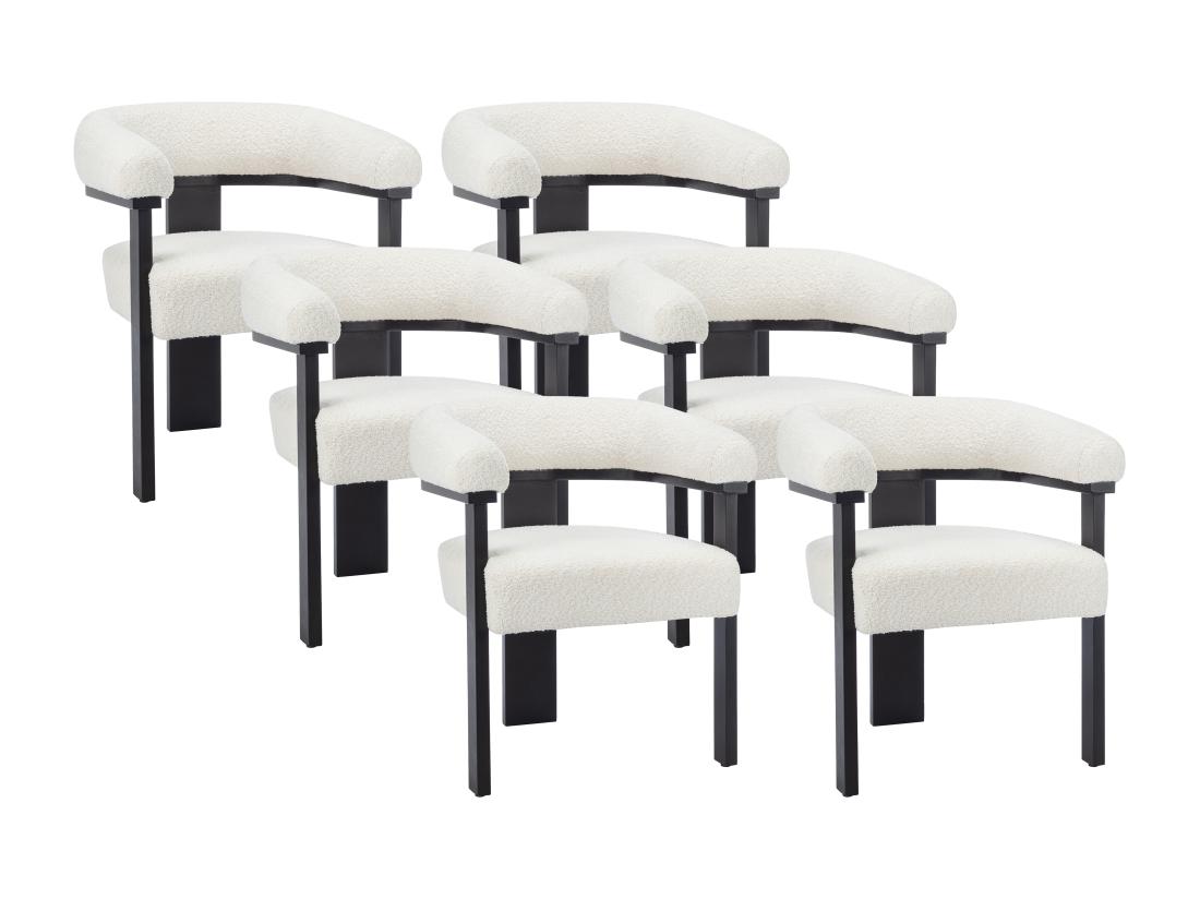 Vente Unique Lot De 6 Chaises Avec Accoudoirs En Tissu Bouclette Et Bois D'hévéa Noir - Blanc - LIVELIA De Pascal MORABITO
