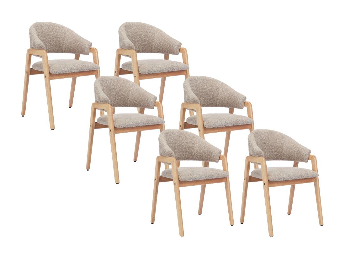 Vente Unique Lot De 6 Chaises Avec Accoudoirs En Tissu Bouclette Et Bois D'hévéa - Taupe Et Naturel - SOLUNA