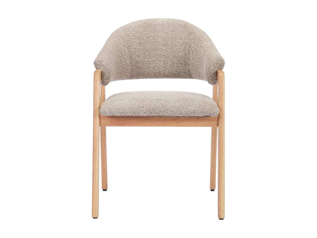 Vente Unique Lot De 6 Chaises Avec Accoudoirs En Tissu Bouclette Et Bois D'hévéa - Taupe Et Naturel - SOLUNA