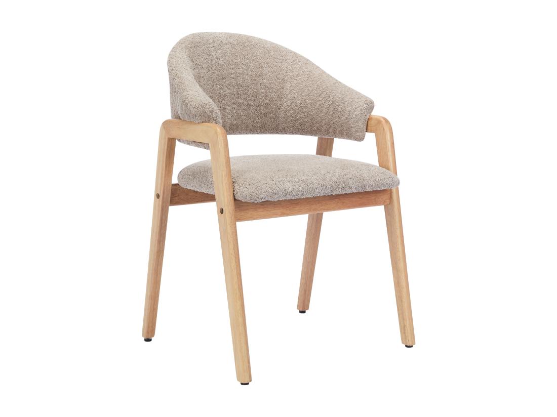 Vente Unique Lot De 6 Chaises Avec Accoudoirs En Tissu Bouclette Et Bois D'hévéa - Taupe Et Naturel - SOLUNA