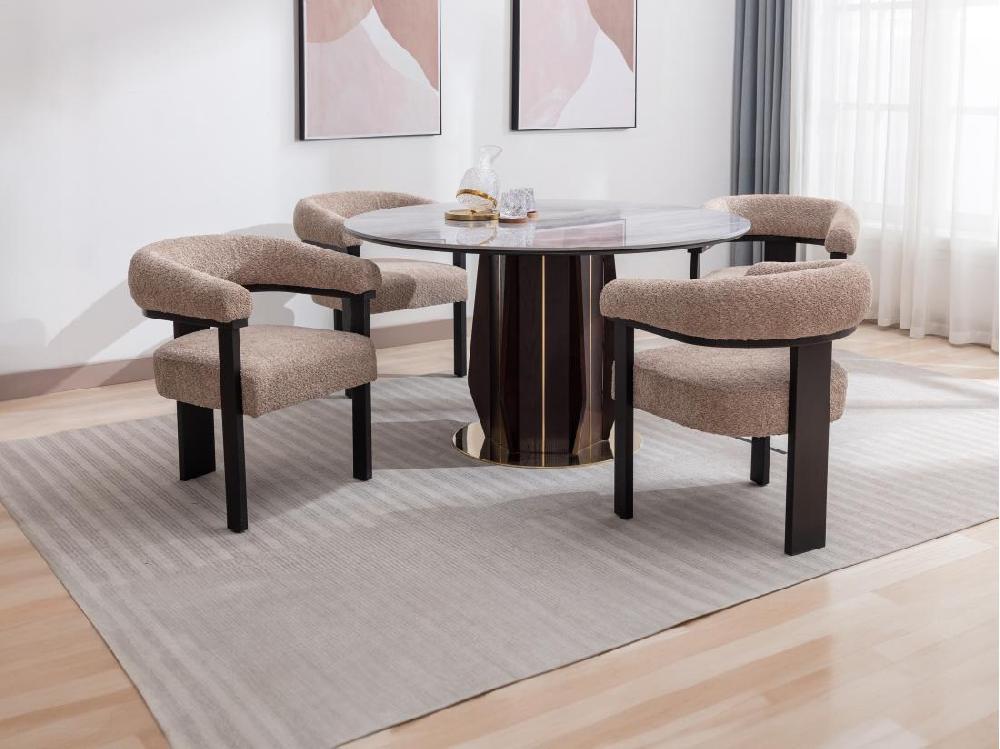 vente unique Lot de 6 chaises avec accoudoirs en tissu bouclette et bois d'hévéa noir - Taupe - LIVELIA de Pascal MORABITO