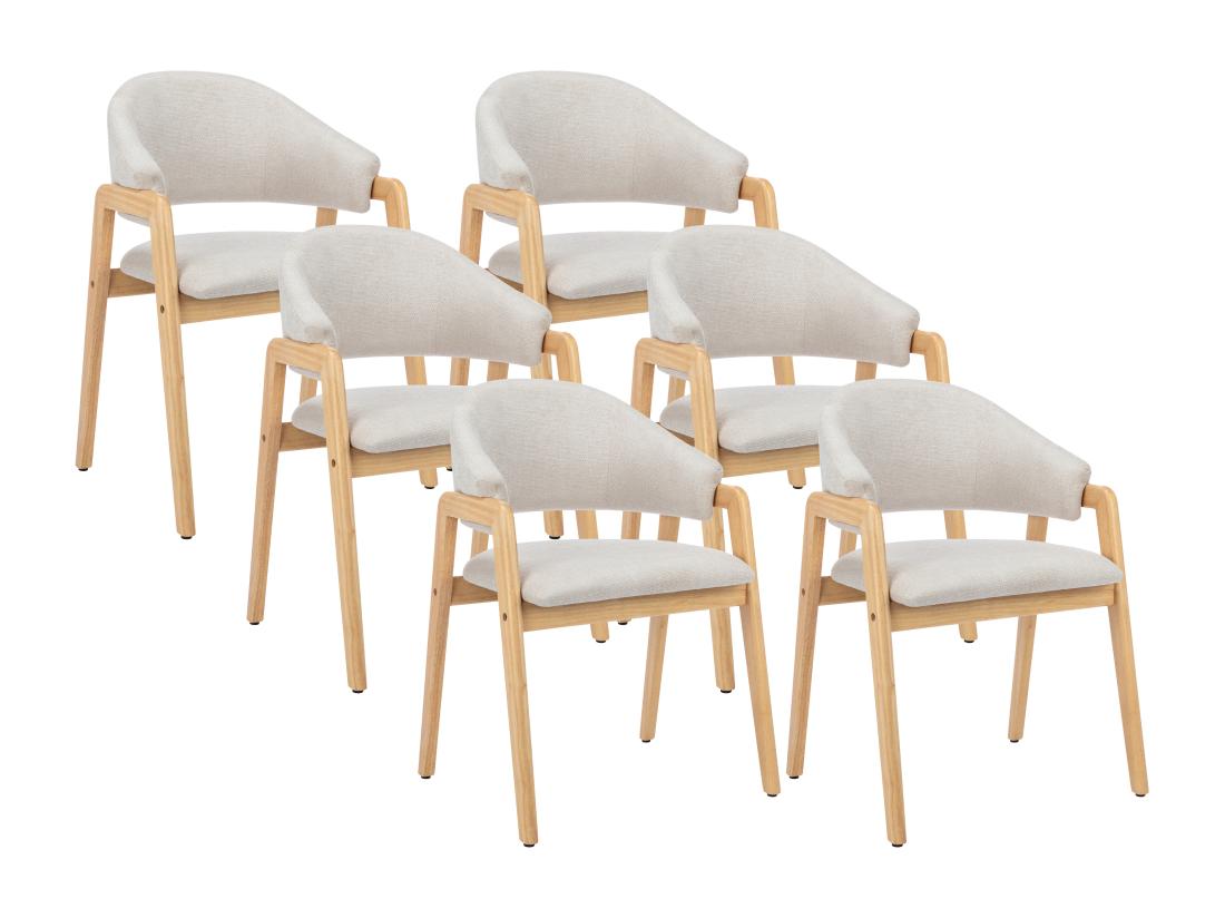 Vente Unique Lot De 6 Chaises Avec Accoudoirs En Tissu Et Bois D'hévéa - Beige Et Naturel - SOLUNA