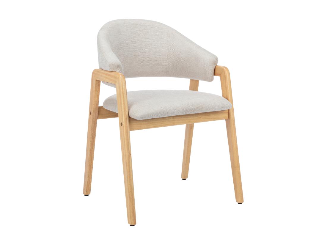 Vente Unique Lot De 6 Chaises Avec Accoudoirs En Tissu Et Bois D'hévéa - Beige Et Naturel - SOLUNA