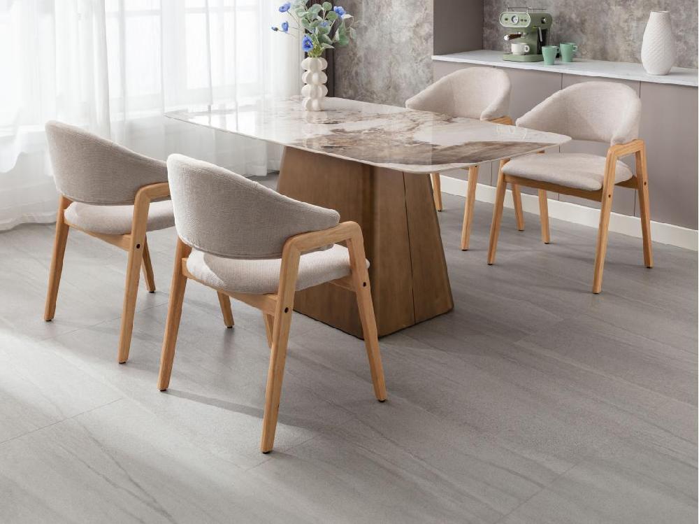 vente unique Lot de 6 chaises avec accoudoirs en tissu et bois d'hévéa - Beige et Naturel - SOLUNA