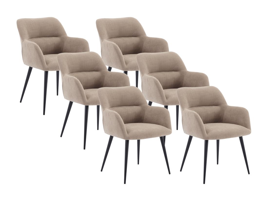 Vente Unique Lot De 6 Chaises Avec Accoudoirs En Tissu Et Métal Noir - Beige - HEKA