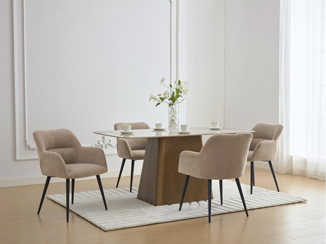 vente unique Lot de 6 chaises avec accoudoirs en tissu et métal noir - Beige - HEKA