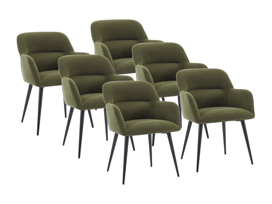 Vente Unique Lot De 6 Chaises Avec Accoudoirs En Tissu Et Métal Noir - Vert - HEKA
