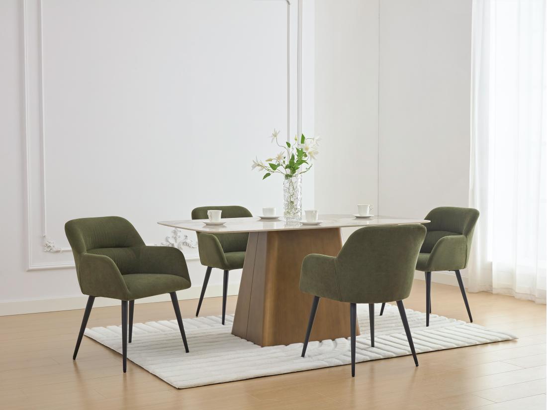 vente unique Lot de 6 chaises avec accoudoirs en tissu et métal noir - Vert - HEKA
