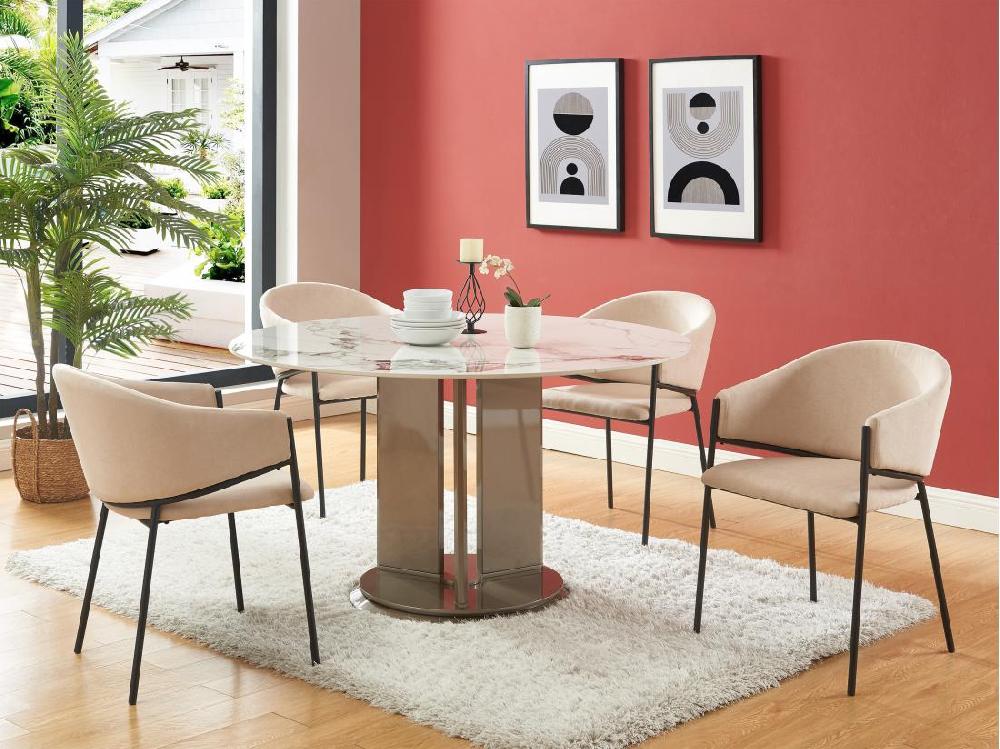 vente unique Lot de 6 chaises avec accoudoirs en tissu et métal - Beige - ORDIDA de Pascal MORABITO