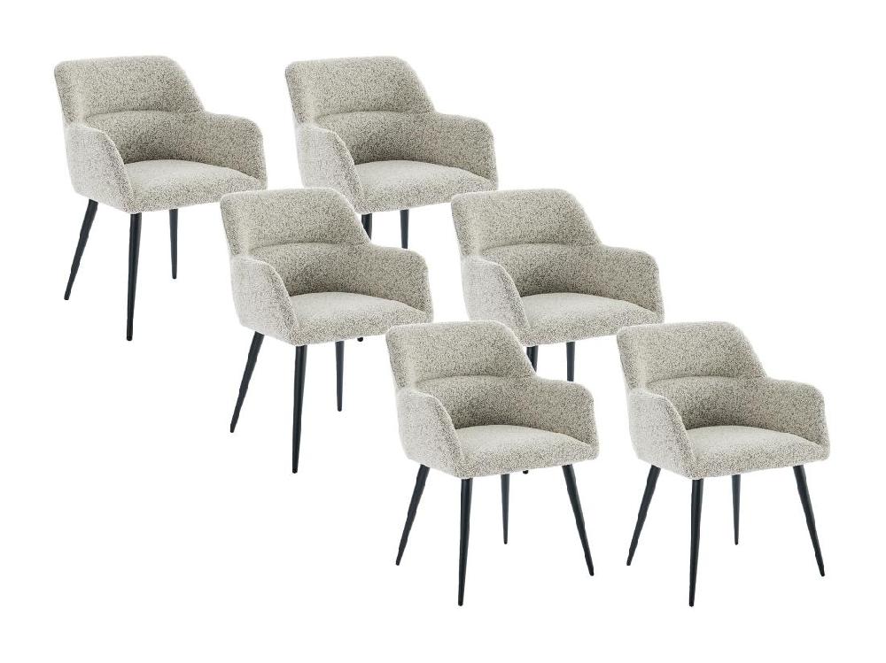 Vente Unique Lot De 6 Chaises Avec Accoudoirs En Tissu Tweed Et Métal Noir - Crème - HEKA