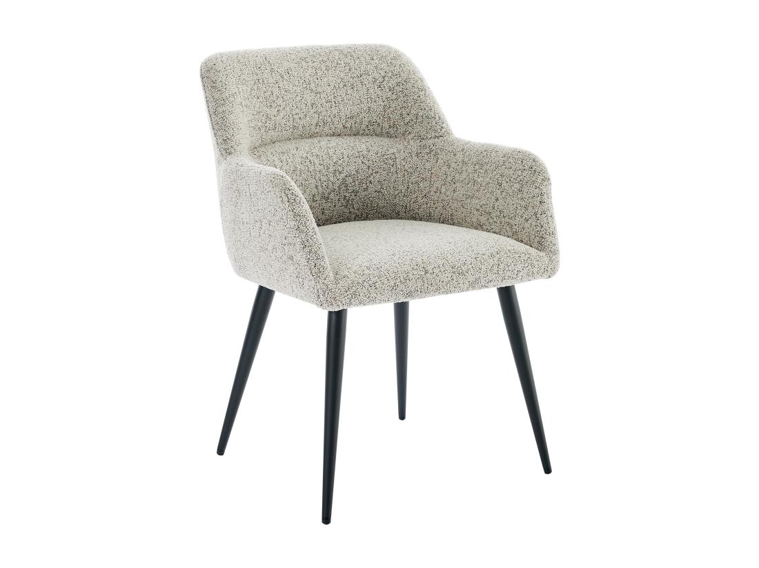 Vente Unique Lot De 6 Chaises Avec Accoudoirs En Tissu Tweed Et Métal Noir - Crème - HEKA