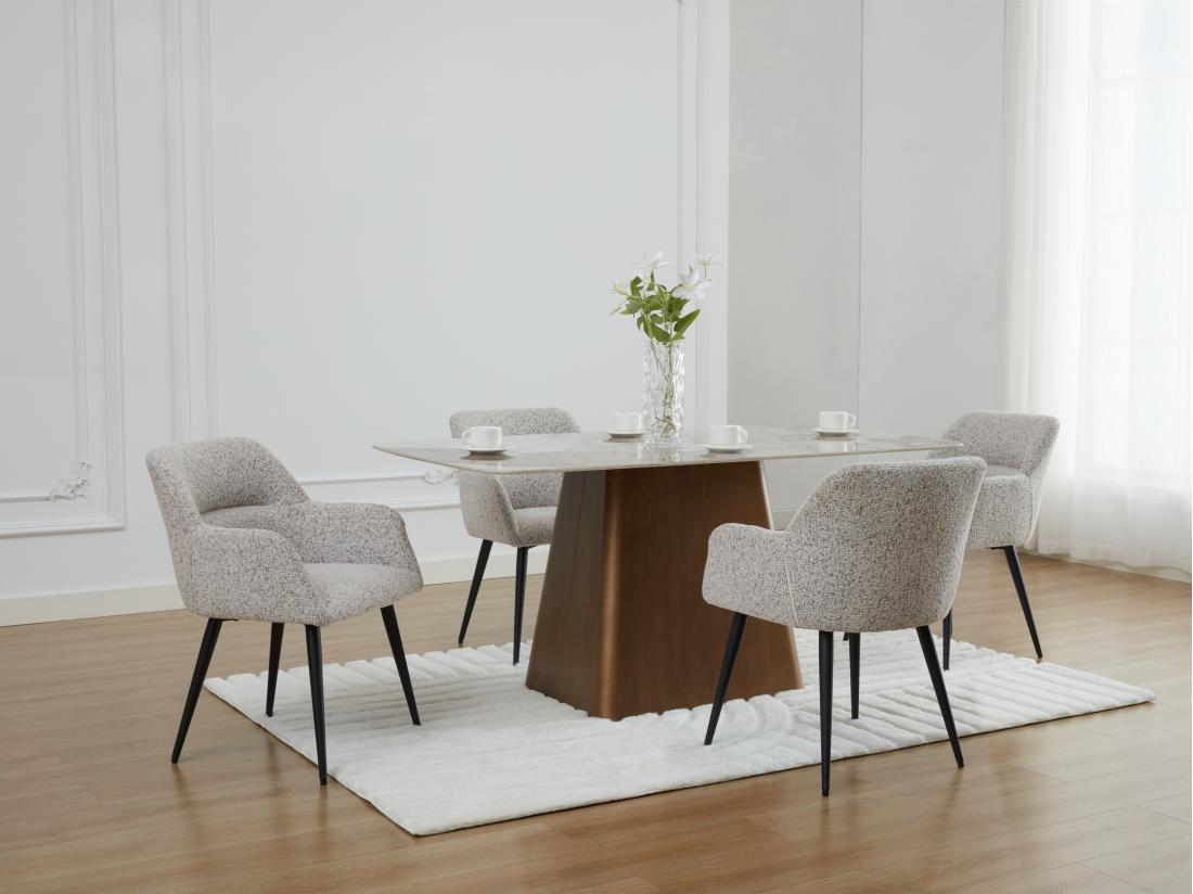 vente unique Lot de 6 chaises avec accoudoirs en tissu tweed et métal noir - Crème - HEKA