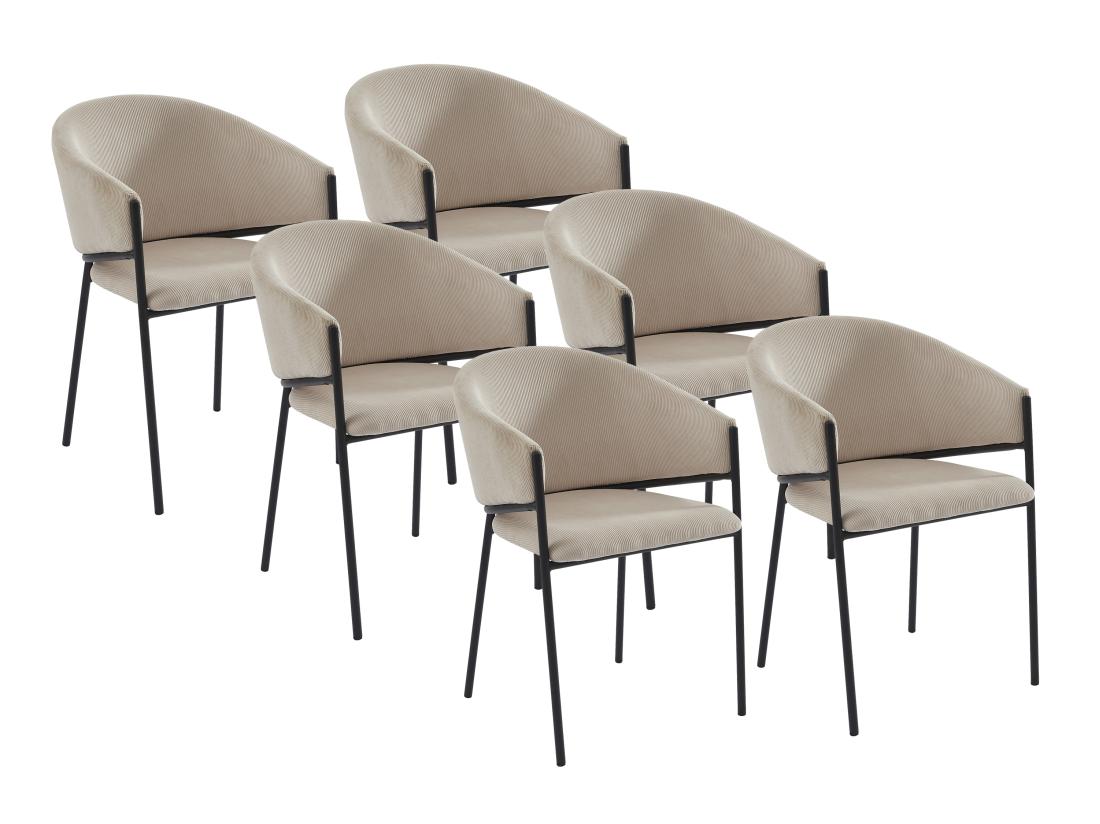 Vente Unique Lot De 6 Chaises Avec Accoudoirs En Velours Côtelé Et Métal Noir - Crème - ORDIDA De Pascal MORABITO