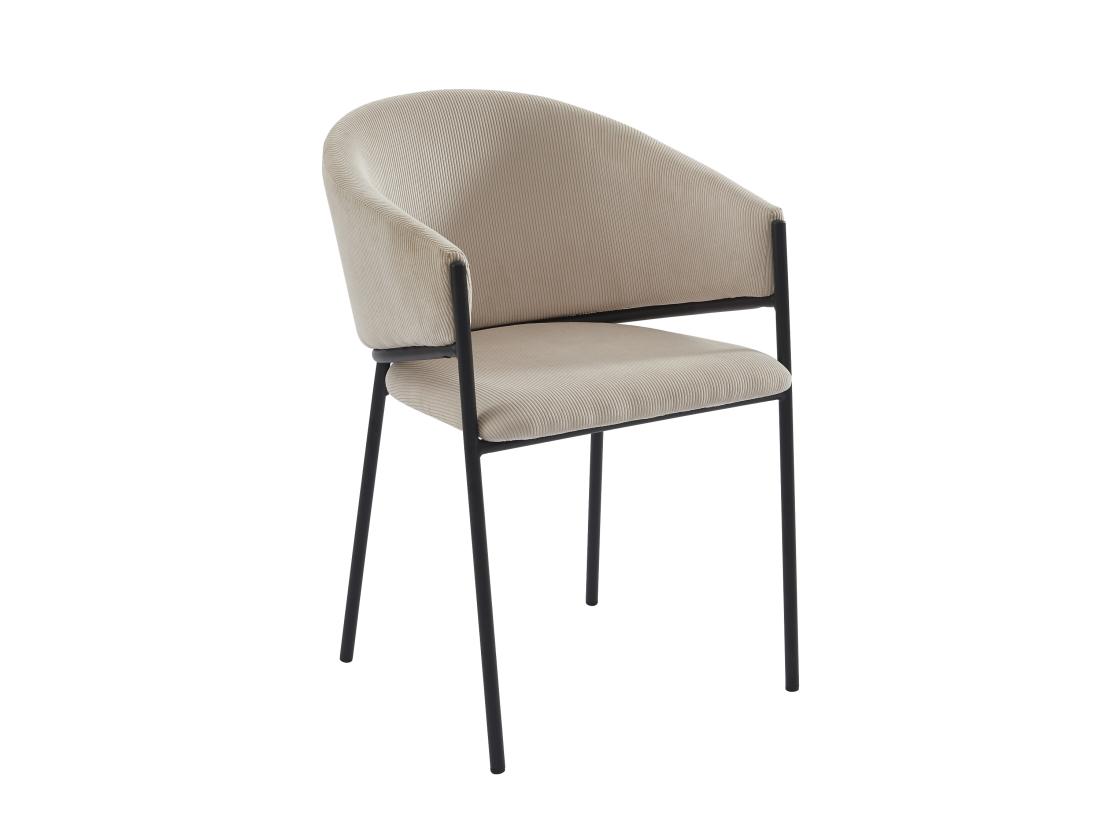 Vente Unique Lot De 6 Chaises Avec Accoudoirs En Velours Côtelé Et Métal Noir - Crème - ORDIDA De Pascal MORABITO