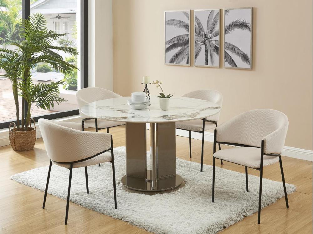 vente unique Lot de 6 chaises avec accoudoirs en velours côtelé et métal noir - Crème - ORDIDA de Pascal MORABITO