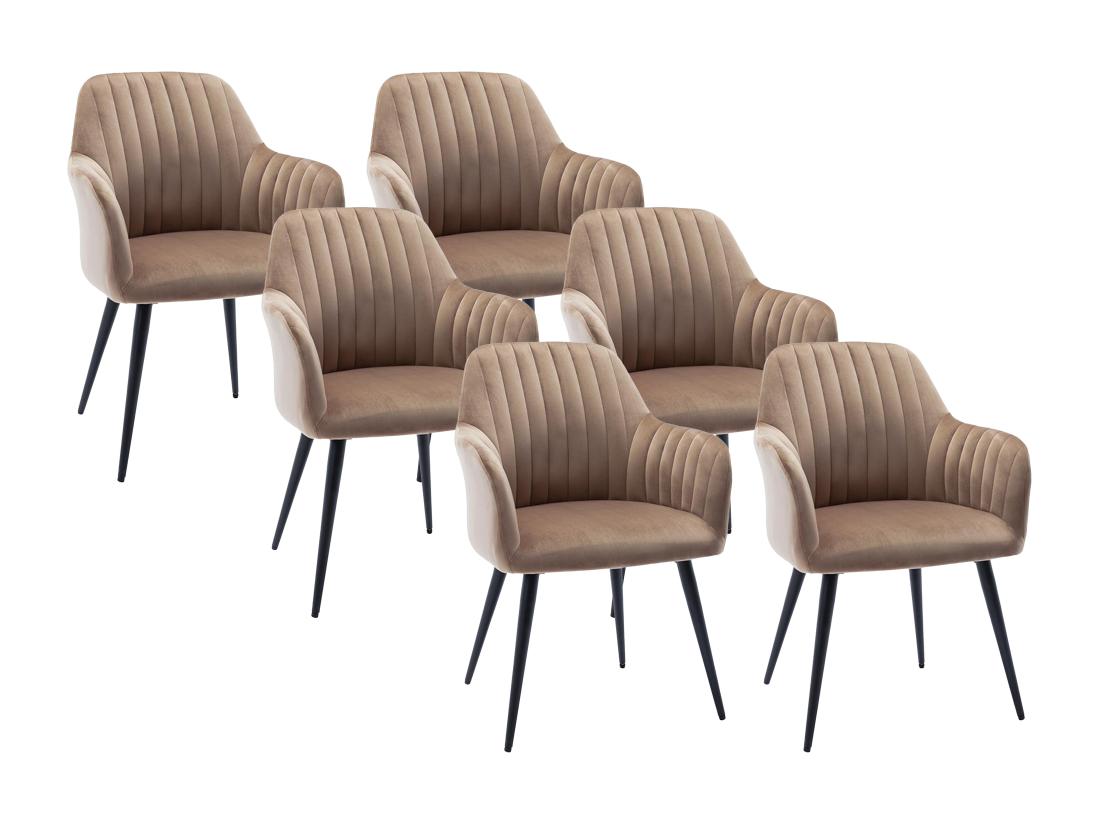 Vente Unique Lot De 6 Chaises Avec Accoudoirs En Velours Et Métal Noir - Beige - ELEANA