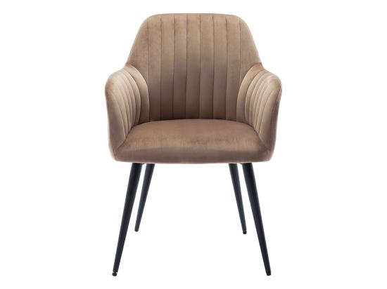 Vente Unique Lot De 6 Chaises Avec Accoudoirs En Velours Et Métal Noir - Beige - ELEANA