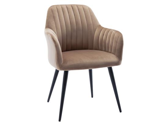 Vente Unique Lot De 6 Chaises Avec Accoudoirs En Velours Et Métal Noir - Beige - ELEANA