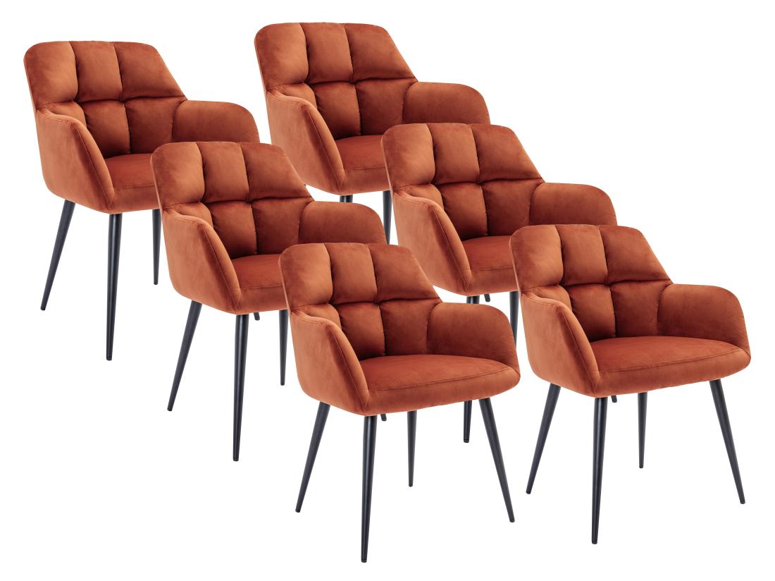 Vente Unique Lot De 6 Chaises Avec Accoudoirs En Velours Et Métal - Terracotta - PEGA De PASCAL MORABITO