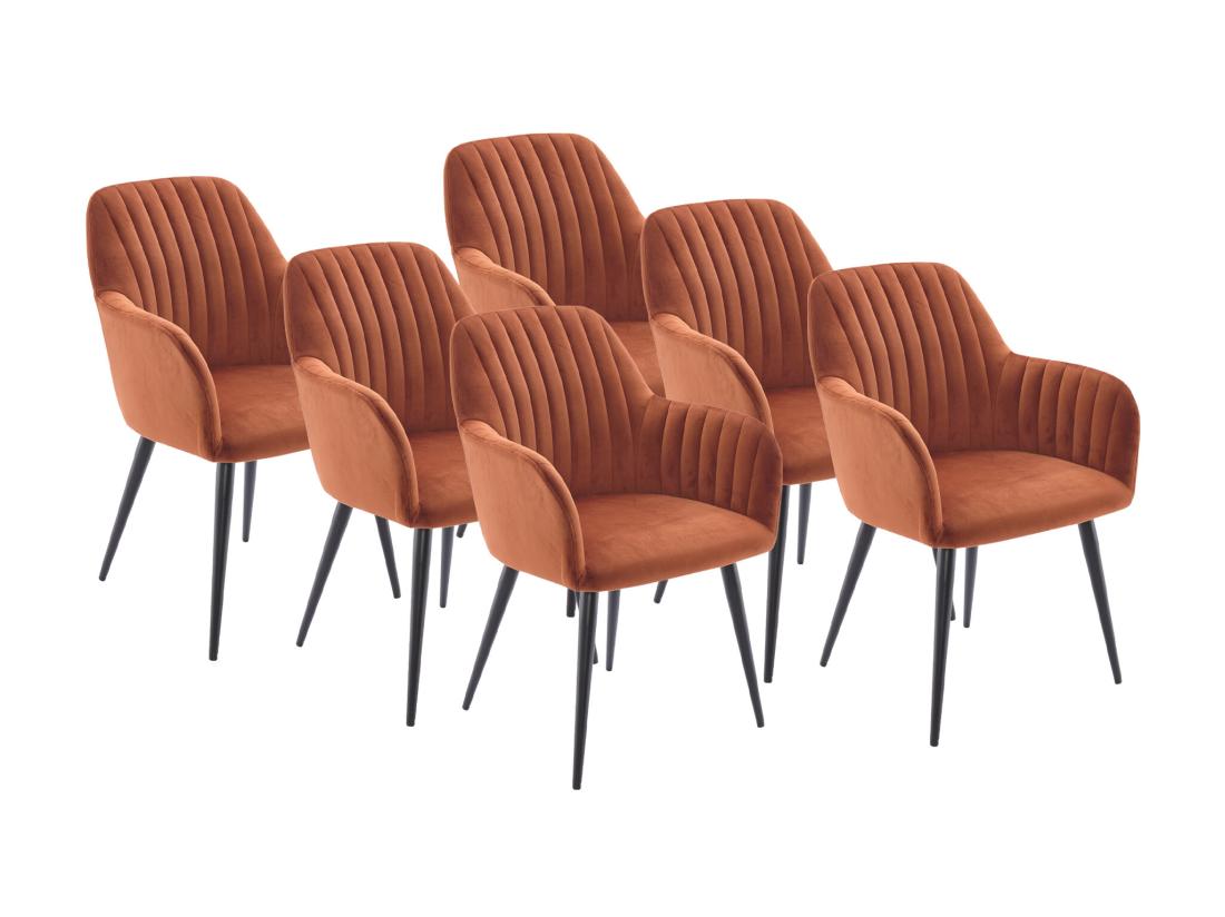 Vente Unique Lot De 6 Chaises Avec Accoudoirs En Velours Et Métal Noir - Terracotta - ELEANA