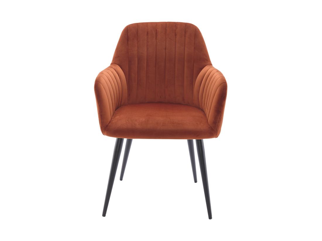 Vente Unique Lot De 6 Chaises Avec Accoudoirs En Velours Et Métal Noir - Terracotta - ELEANA