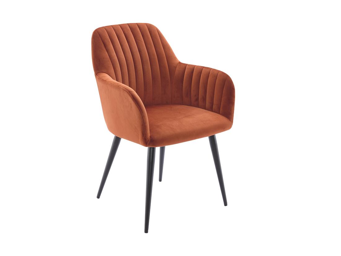 Vente Unique Lot De 6 Chaises Avec Accoudoirs En Velours Et Métal Noir - Terracotta - ELEANA