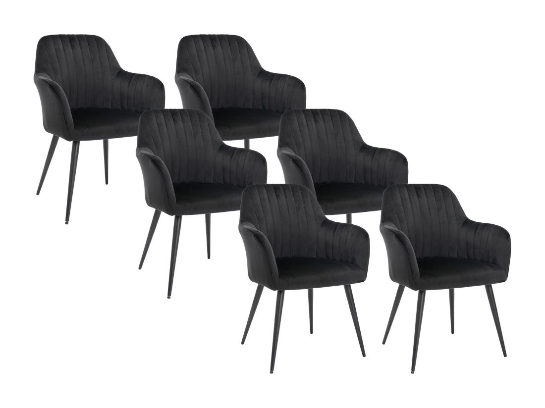 Vente Unique Lot De 6 Chaises Avec Accoudoirs En Velours Et Métal - Noir - ELEANA