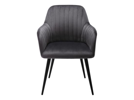 Vente Unique Lot De 6 Chaises Avec Accoudoirs En Velours Et Métal Noir - Gris - ELEANA