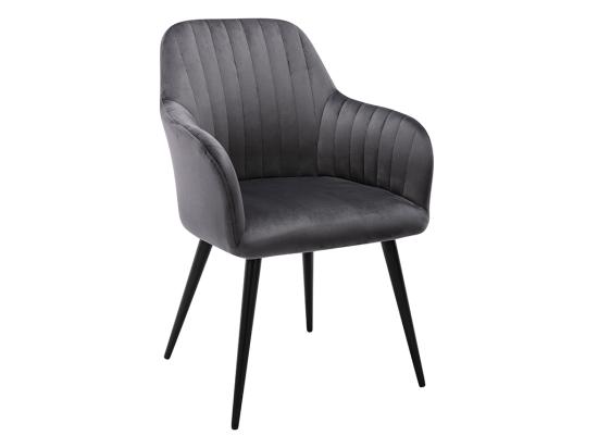 Vente Unique Lot De 6 Chaises Avec Accoudoirs En Velours Et Métal Noir - Gris - ELEANA