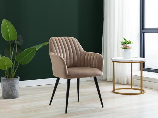 vente unique Lot de 6 chaises avec accoudoirs en velours et métal noir - Beige - ELEANA