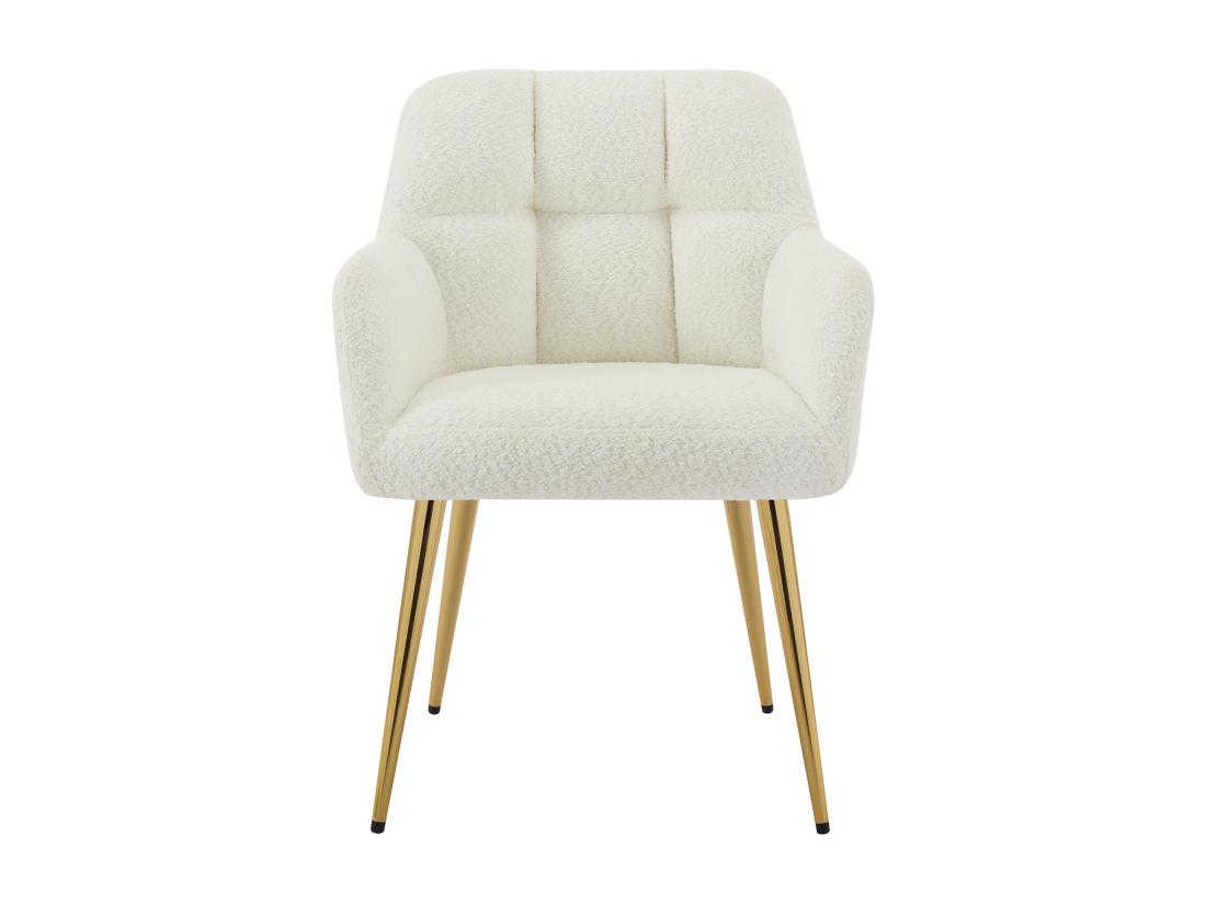 Vente Unique Lot De 6 Chaises Avec Accoudoirs - Tissu Bouclette Et Métal Doré - Blanc - PEGA De Pascal MORABITO