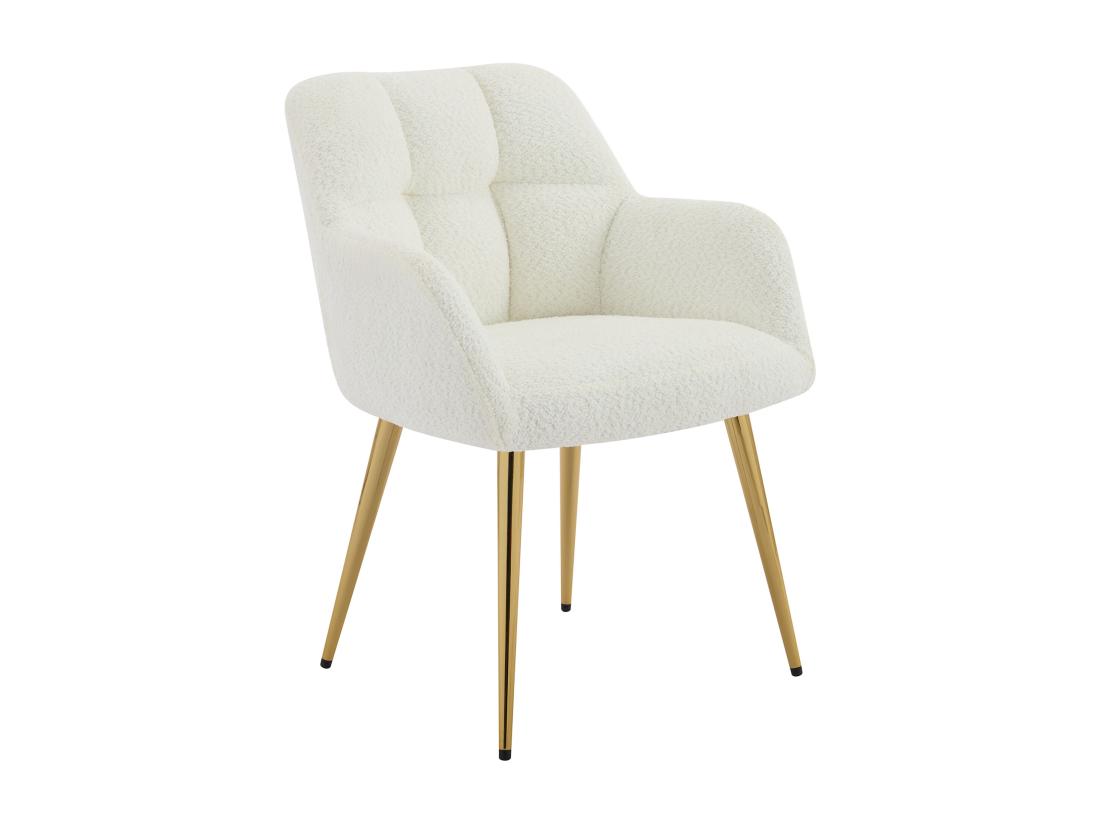 Vente Unique Lot De 6 Chaises Avec Accoudoirs - Tissu Bouclette Et Métal Doré - Blanc - PEGA De Pascal MORABITO