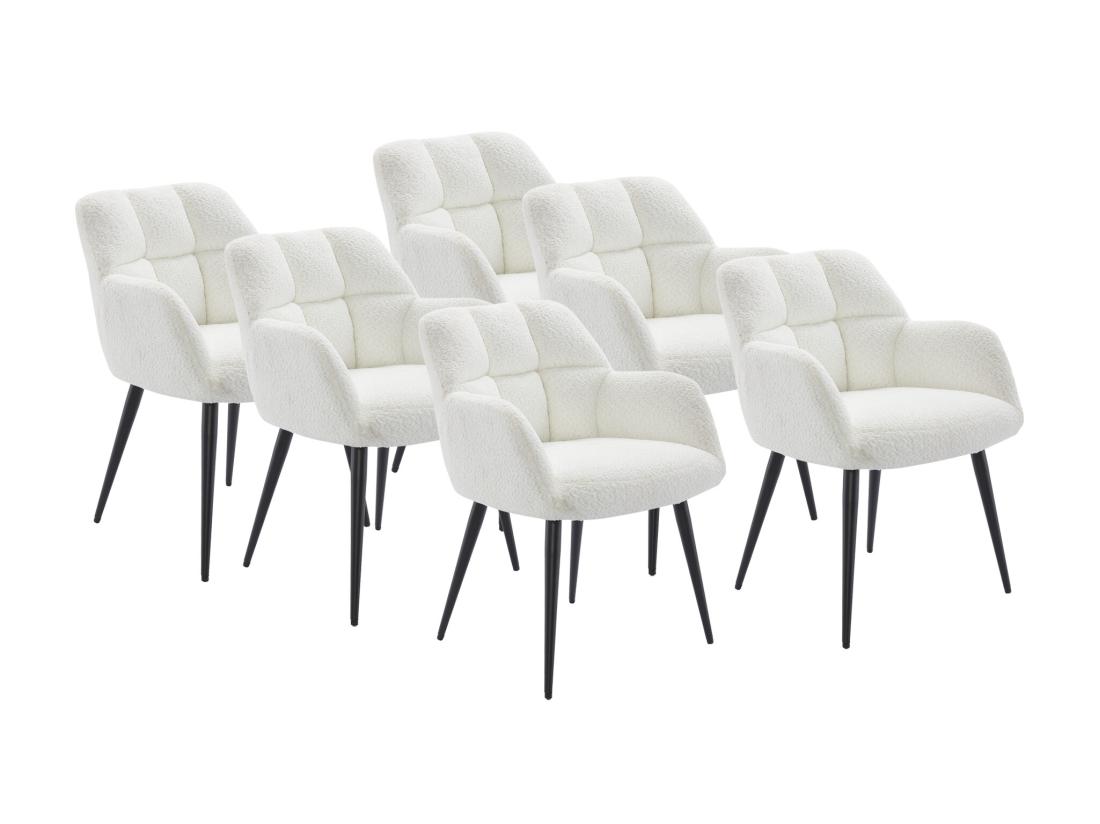 Vente Unique Lot De 6 Chaises Avec Accoudoirs - Tissu Bouclette Et Métal Noir - Blanc - PEGA De PASCAL MORABITO