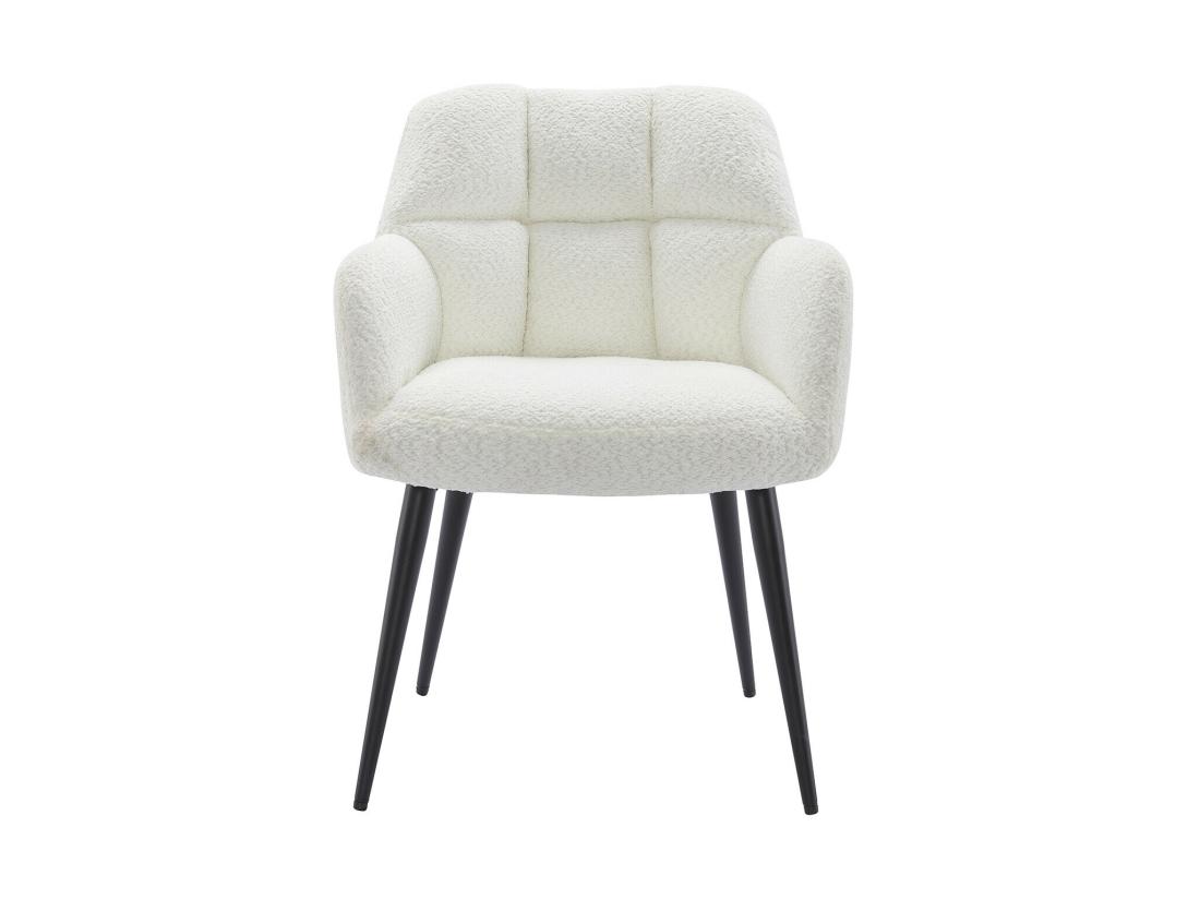 Vente Unique Lot De 6 Chaises Avec Accoudoirs - Tissu Bouclette Et Métal Noir - Blanc - PEGA De PASCAL MORABITO