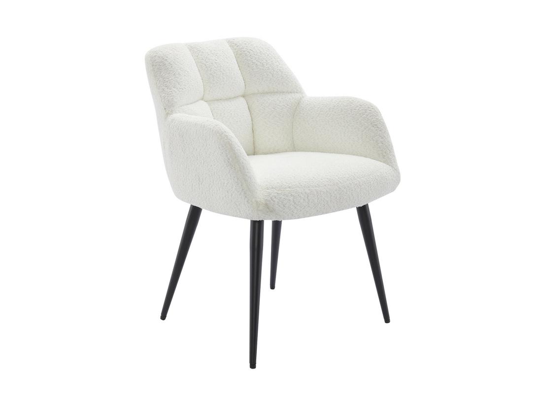 Vente Unique Lot De 6 Chaises Avec Accoudoirs - Tissu Bouclette Et Métal Noir - Blanc - PEGA De PASCAL MORABITO