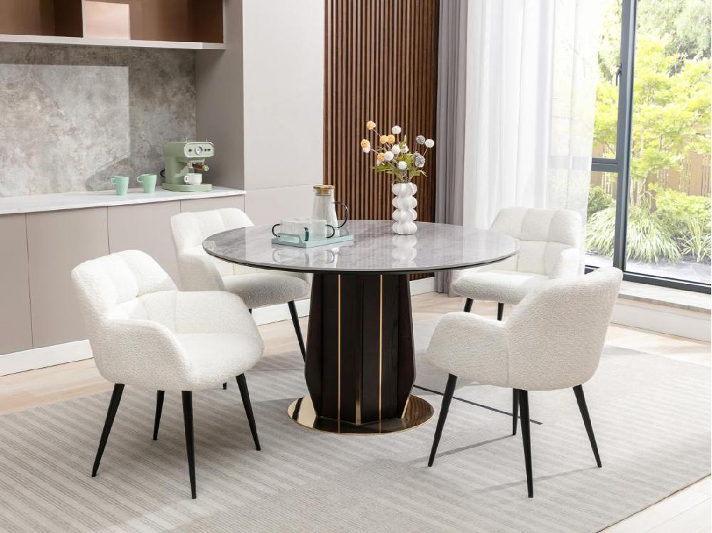 vente unique Lot de 6 chaises avec accoudoirs - Tissu bouclette et métal noir - Blanc - PEGA de PASCAL MORABITO