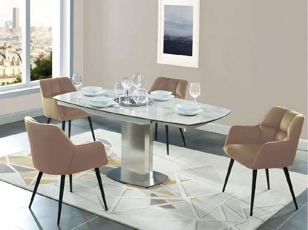 Vente Unique Lot De 6 Chaises Avec Accoudoirs - Velours Et Métal - Beige - PEGA De PASCAL MORABITO