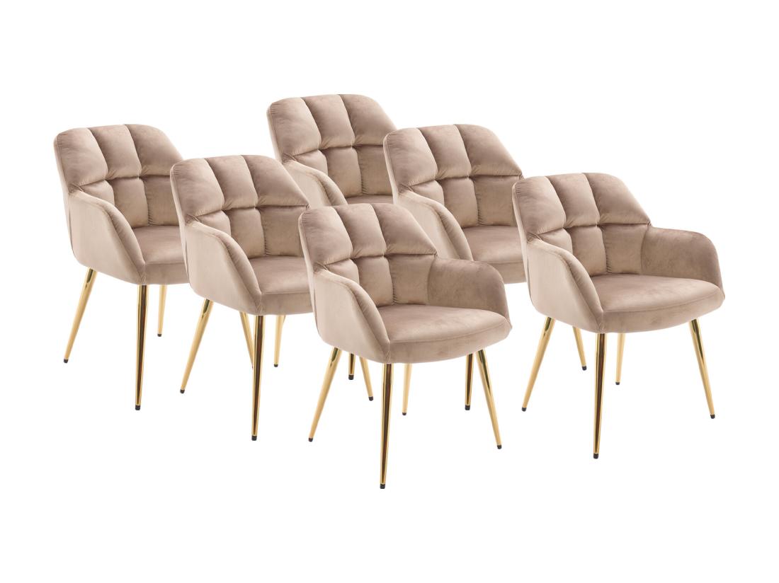 Vente Unique Lot De 6 Chaises Avec Accoudoirs - Velours Et Métal Doré - Beige - PEGA De PASCAL MORABITO