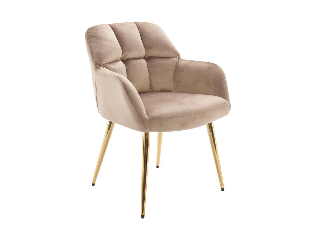 Vente Unique Lot De 6 Chaises Avec Accoudoirs - Velours Et Métal Doré - Beige - PEGA De PASCAL MORABITO