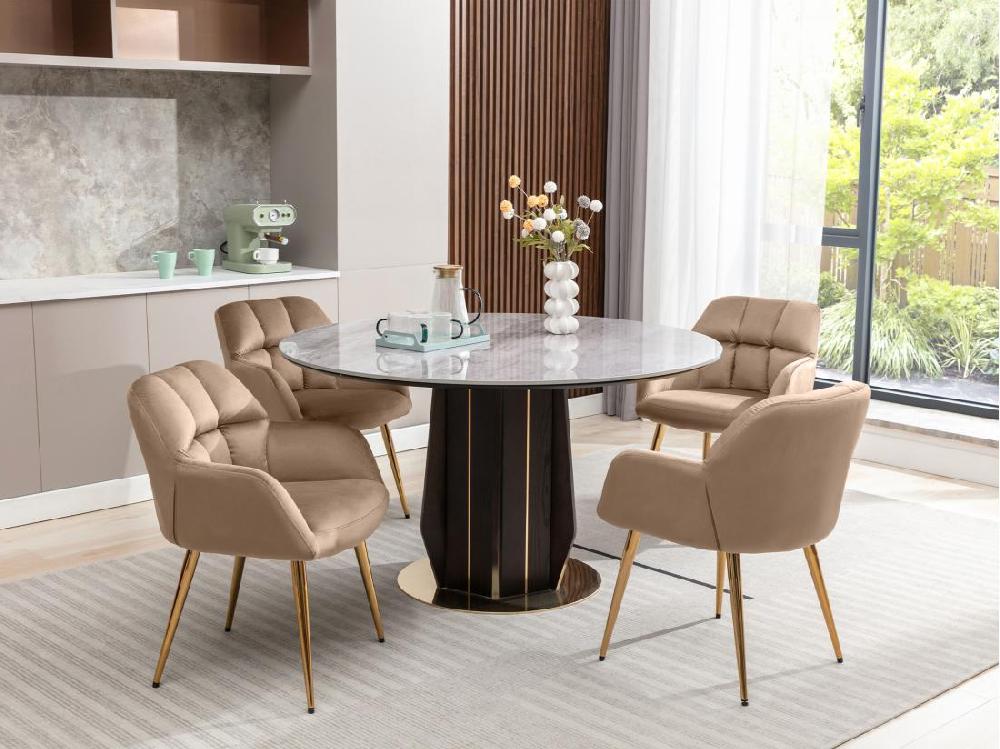vente unique Lot de 6 chaises avec accoudoirs - Velours et métal doré - Beige - PEGA de PASCAL MORABITO