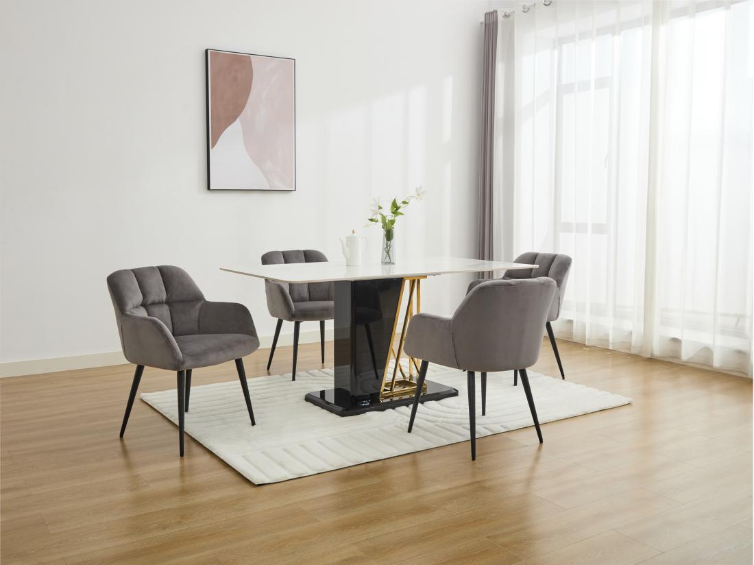 vente unique Lot de 6 chaises avec accoudoirs - Velours et métal - Gris - PEGA de PASCAL MORABITO