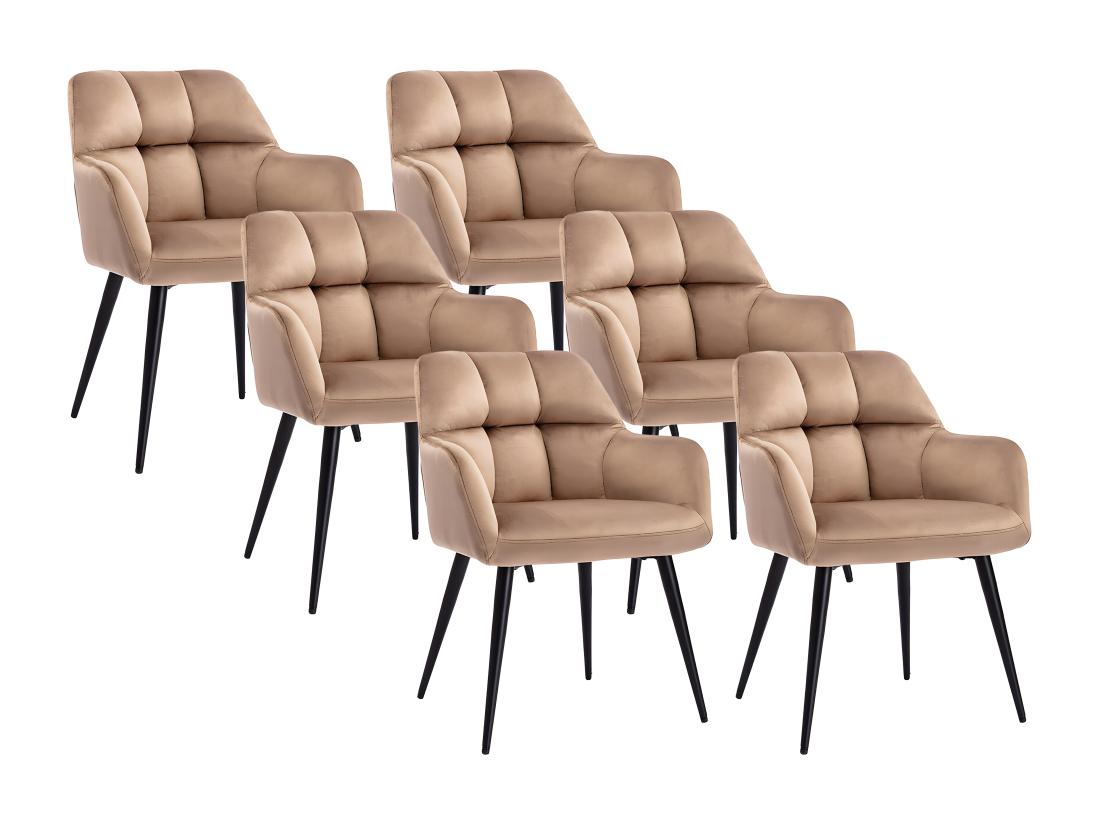 vente unique Lot de 6 chaises avec accoudoirs - Velours et métal - Beige - PEGA de PASCAL MORABITO